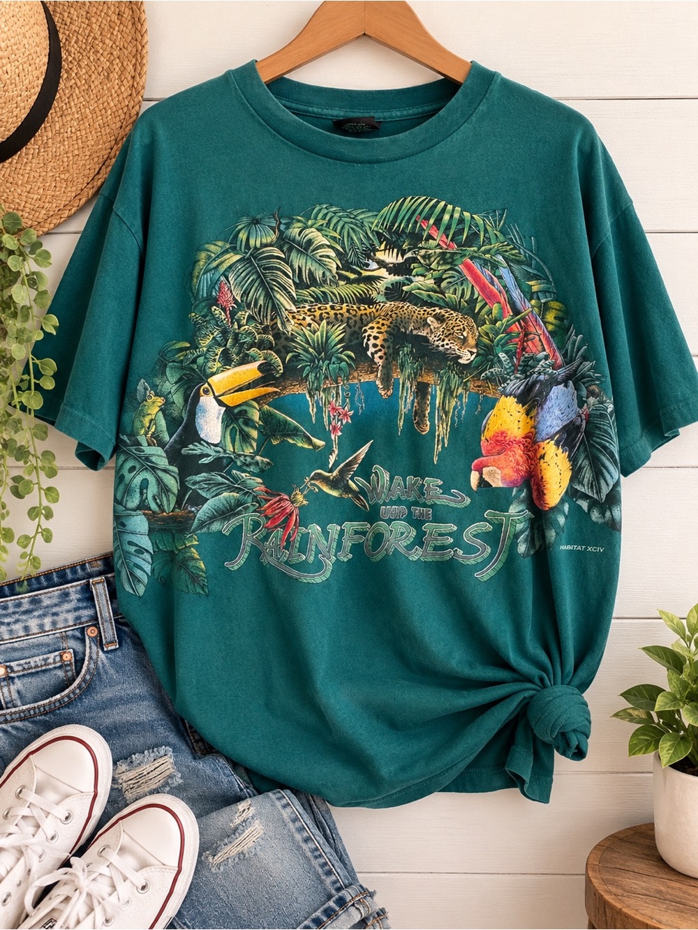 Vintage 1994 Habitat Teal Rainforest Graphic Tee